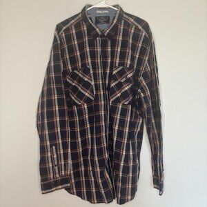 NAUTICA SEA VOYAGE Sz XXL Button Up Point Collar Navy Red Plaid Pockets